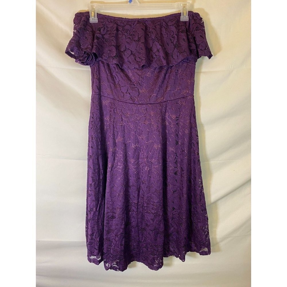 NEW Women’s Glam PLUS SIZE XXL 2X OFF SHOULDER PURPLE LACE DRESS Cocktail Party - Picture 1 of 3